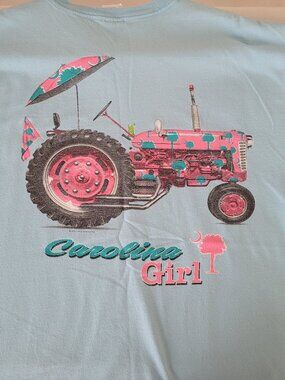 Carolina Girl Pink Tractor Palmetto Trees T-Shirt Baby Blue Size XL Gildan